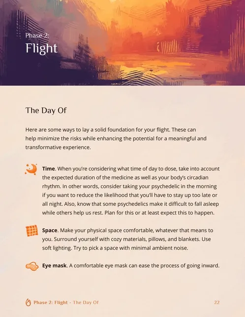 Phase 2: Flight - opening page showing a painted sunset sky and 'The Day Of' chapter.