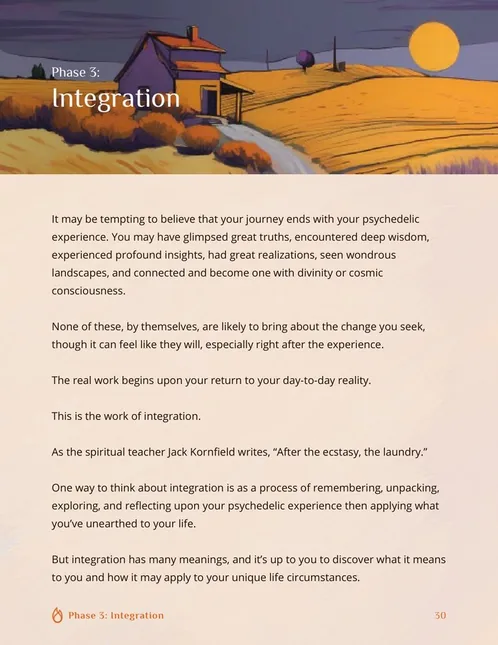 Phase 3: Integration - opening page showing a painted golden landscape with a small farmhouse.